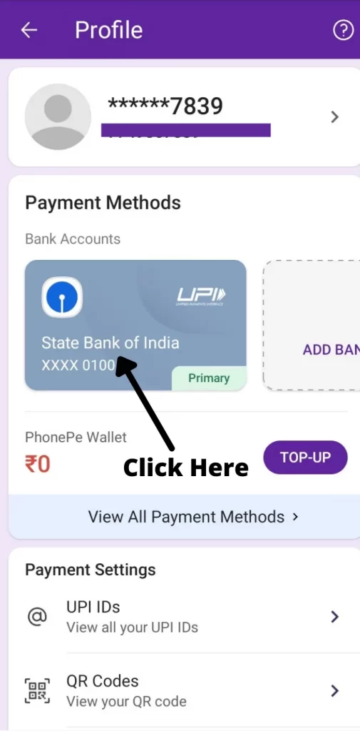 remove bank account from PhonePe
