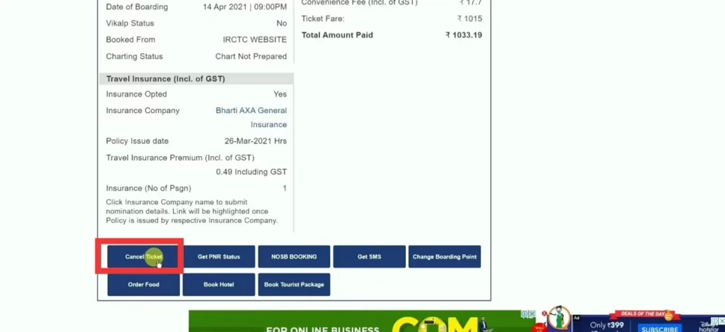 Cancel ticket in IRCTC