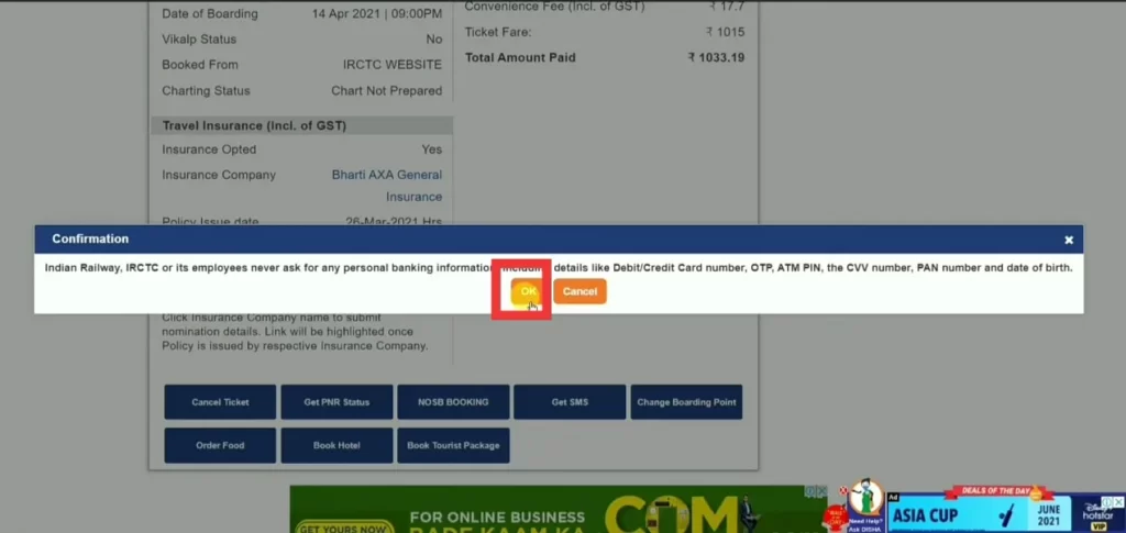 Cancel ticket in IRCTC